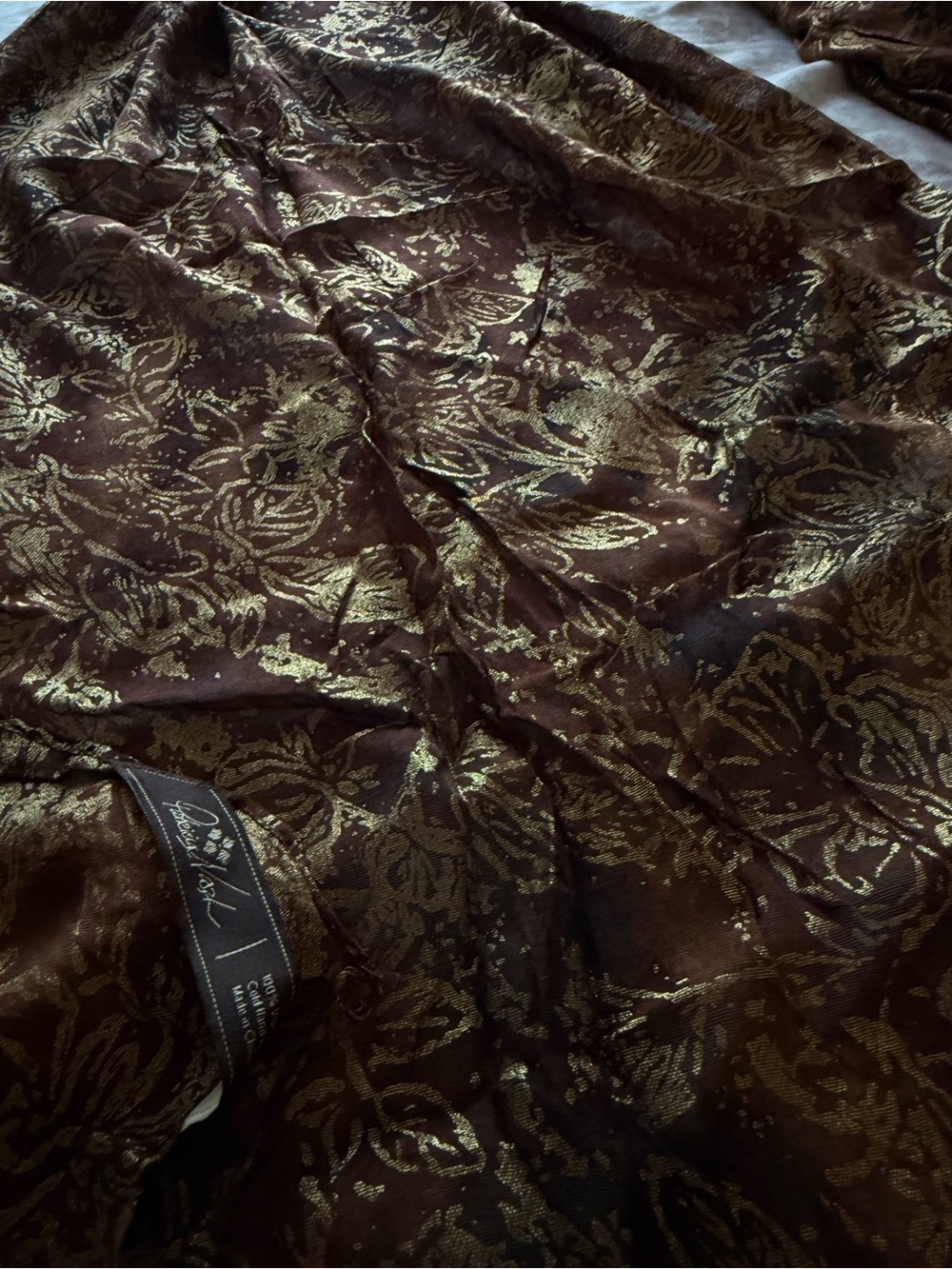 Patricia Nash Brown & Gold Metallic Scarf 100% Viscose Elegant Wrap 24” x 78” - Picture 7 of 7
